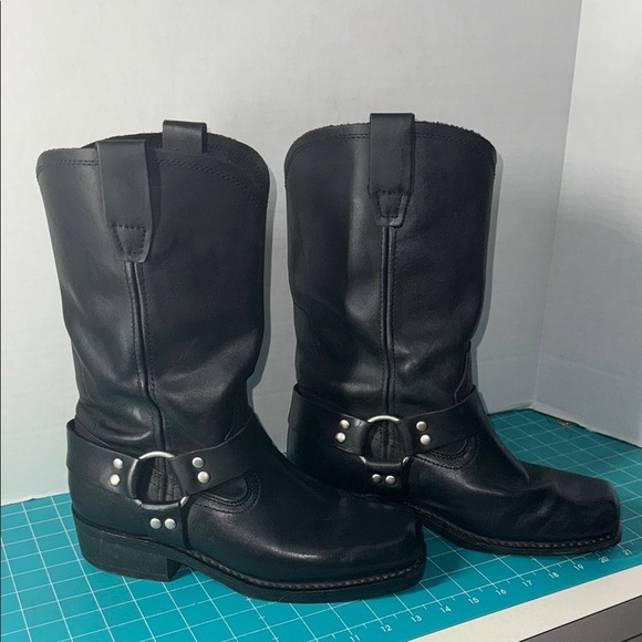 Cody James Moto Biker Riding Square Toe Harness Black Leather Boots Size 8.5 - Picture 1 of 14